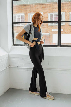 Terra High Waist Flared Leggings in Black
